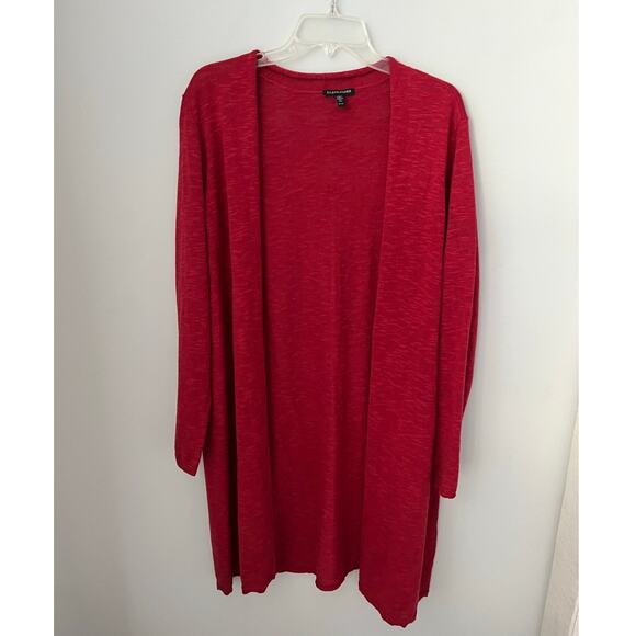 Eileen Fisher Long Line Cardigan Organic Linen Cotton Open Front Red Size XL - Picture 1 of 5